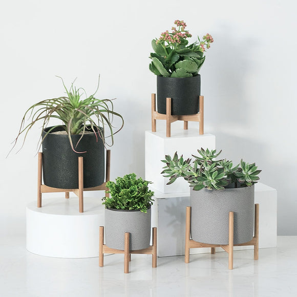 Solid Wood Flower Stand Pots