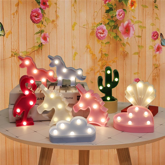 Night Lights Unicorn/Flamingo/Cactus/Pineapple/Cloud/Star/Shell/Heart LED Table Lamp